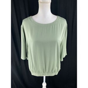 Cloth & Stone XL Satin Banded Tee Shirt Ecovero Green Crop Blouse‎